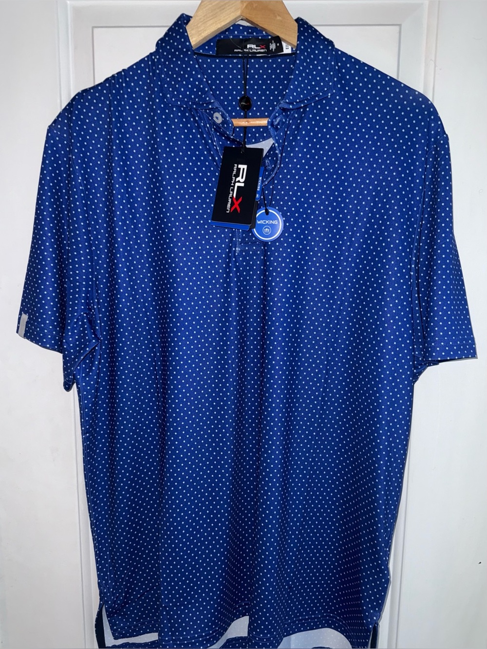 RLX Ralph Lauren Classic Fit Ocean Blue Micro Dot Performance Polo - NWT